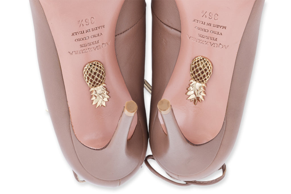 AQUAZURRA CHRISTY - A PAIR OF BROWN LEATHER LACE-UP HEELS