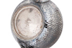 AN ENGLISH SILVER PLATED THREE PIECE TEA SERVICE AND TWO HIP FLASKS