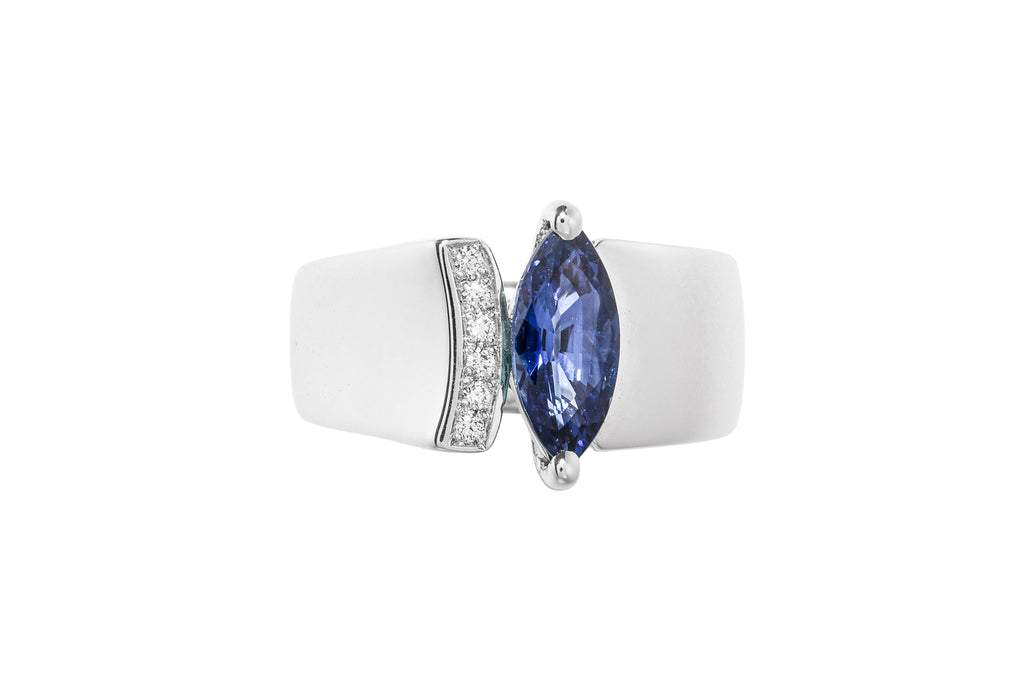 A SAPPHIRE AND DIAMOND RING BY TASAKI