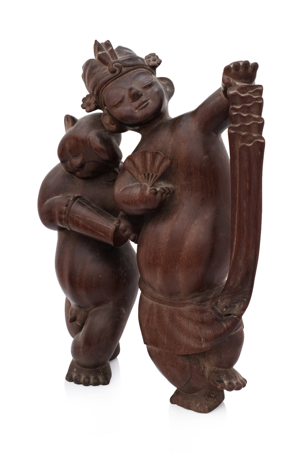 A GROUP OF FIVE BALINESE WOOD CARVINGS