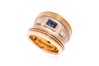 A SAPPHIRE AND DIAMOND TWO TONE RING
