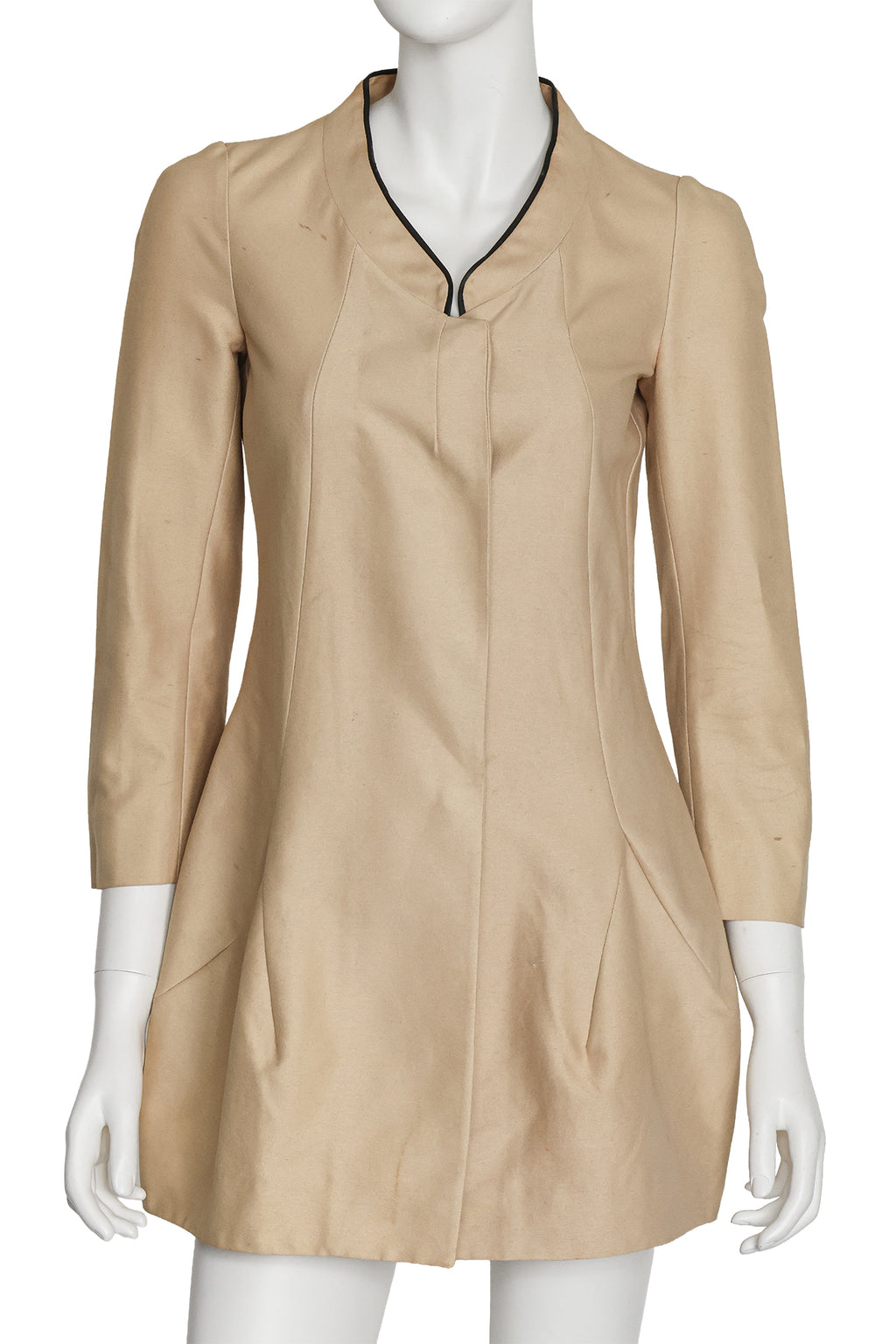 MARNI - A CAMEL COTTON JACKET WITH LAMBSKIN TRIM TO COLLAR