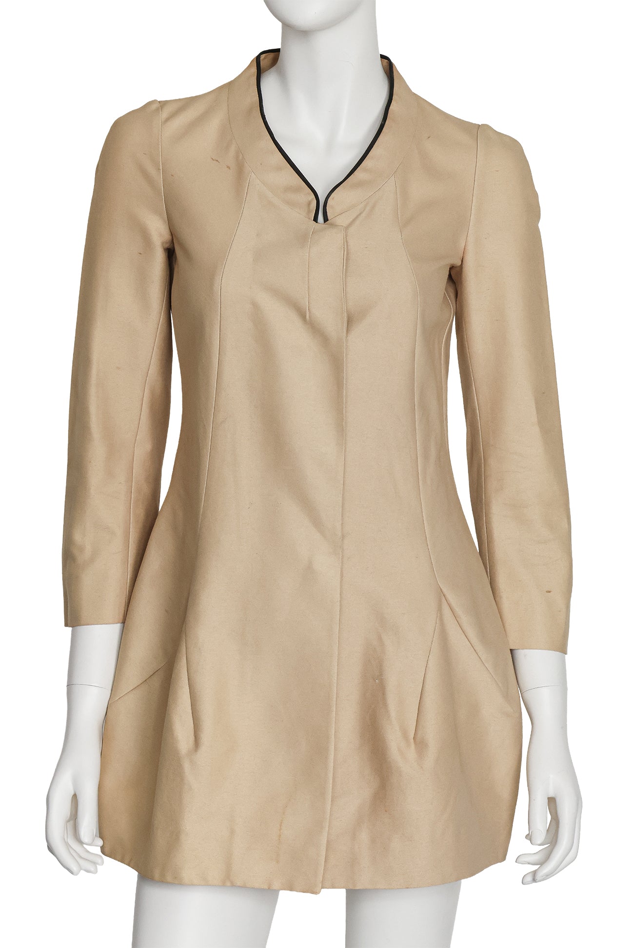 MARNI - A CAMEL COTTON JACKET WITH LAMBSKIN TRIM TO COLLAR