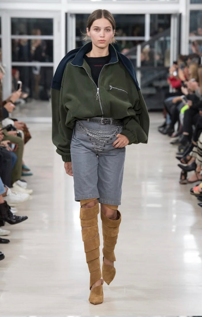 Y/PROJECT - A PAIR OF DENIM SHORTS WITH LACE-UP CHAIN DETAIL, S/S 2018