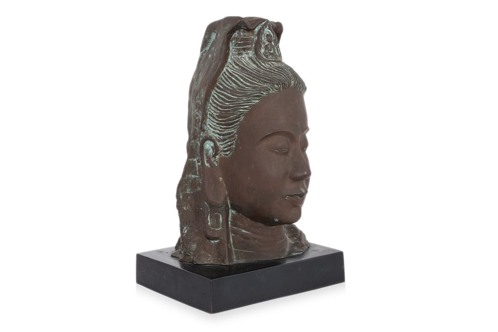A BRONZE HEAD OF GUAN YIN