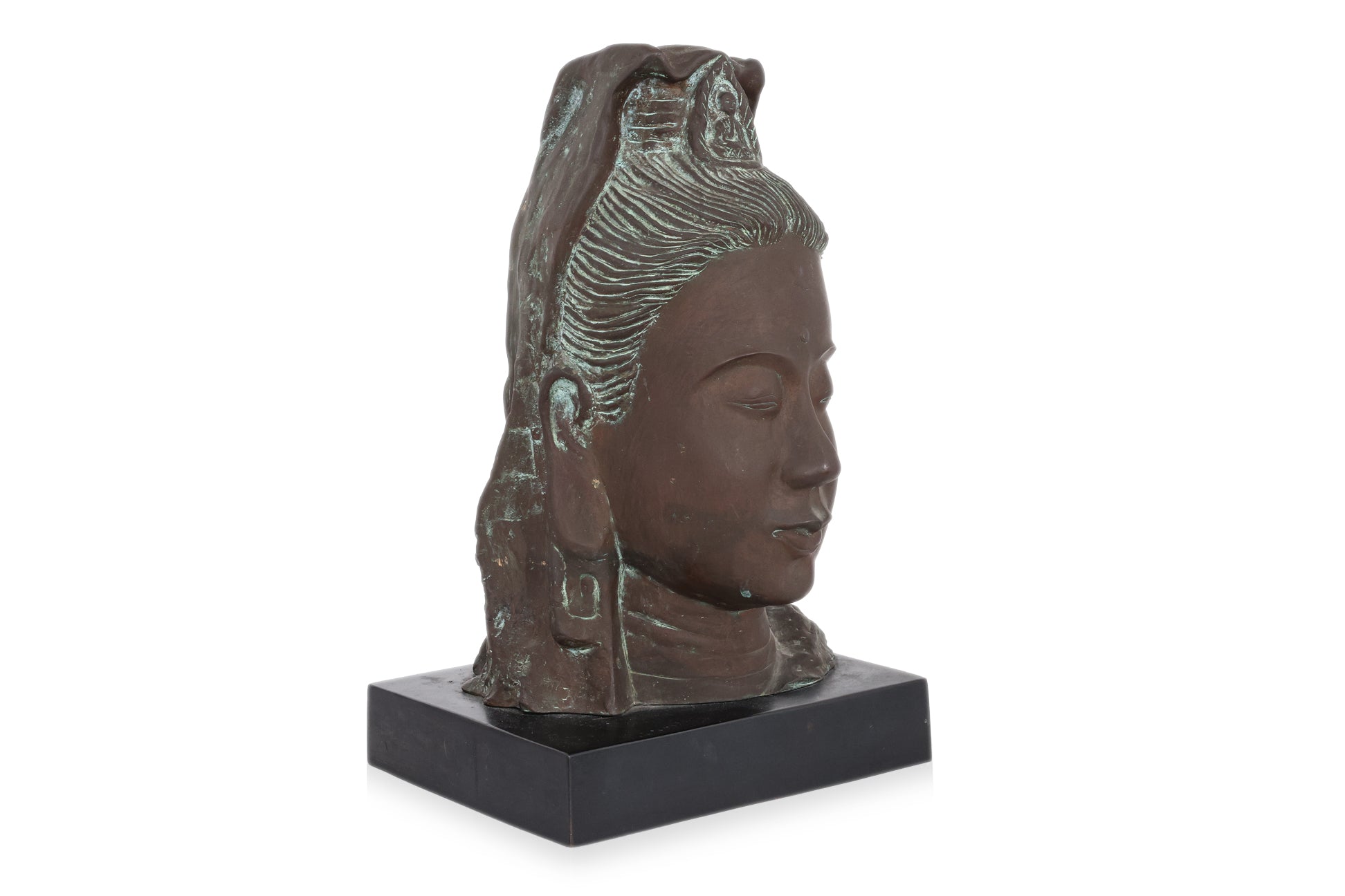 A BRONZE HEAD OF GUAN YIN