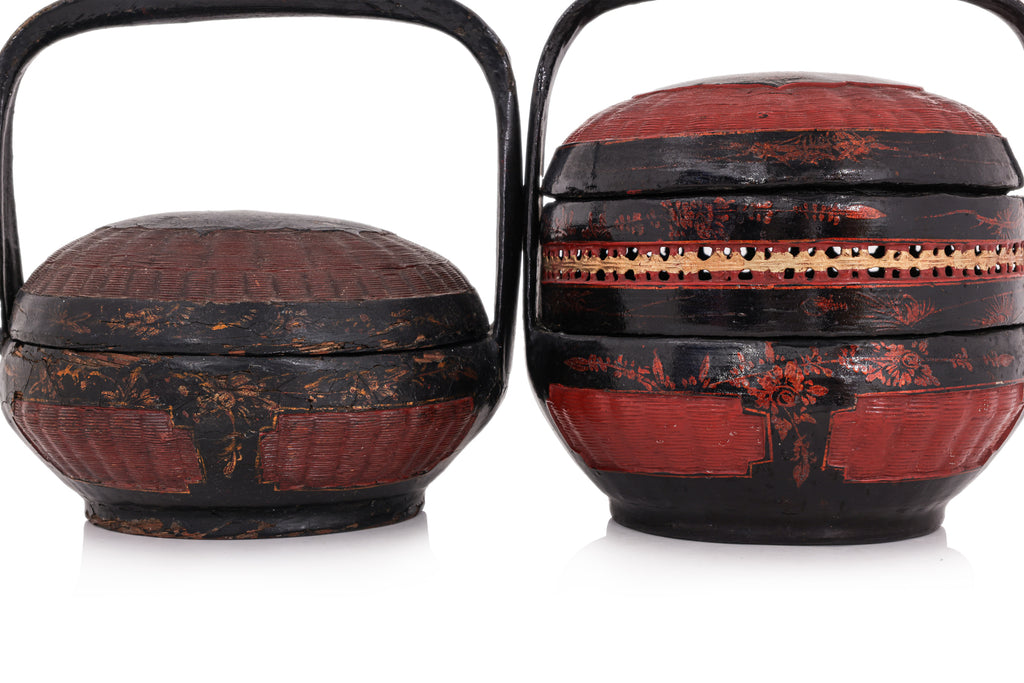 A GROUP OF FIVE LACQUERED BASKETS