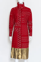 KOLOR - A RED BANDANA STYLE PRINTED DRESS WITH GOLD BOTTOM AND MULTI-ROPE BELT