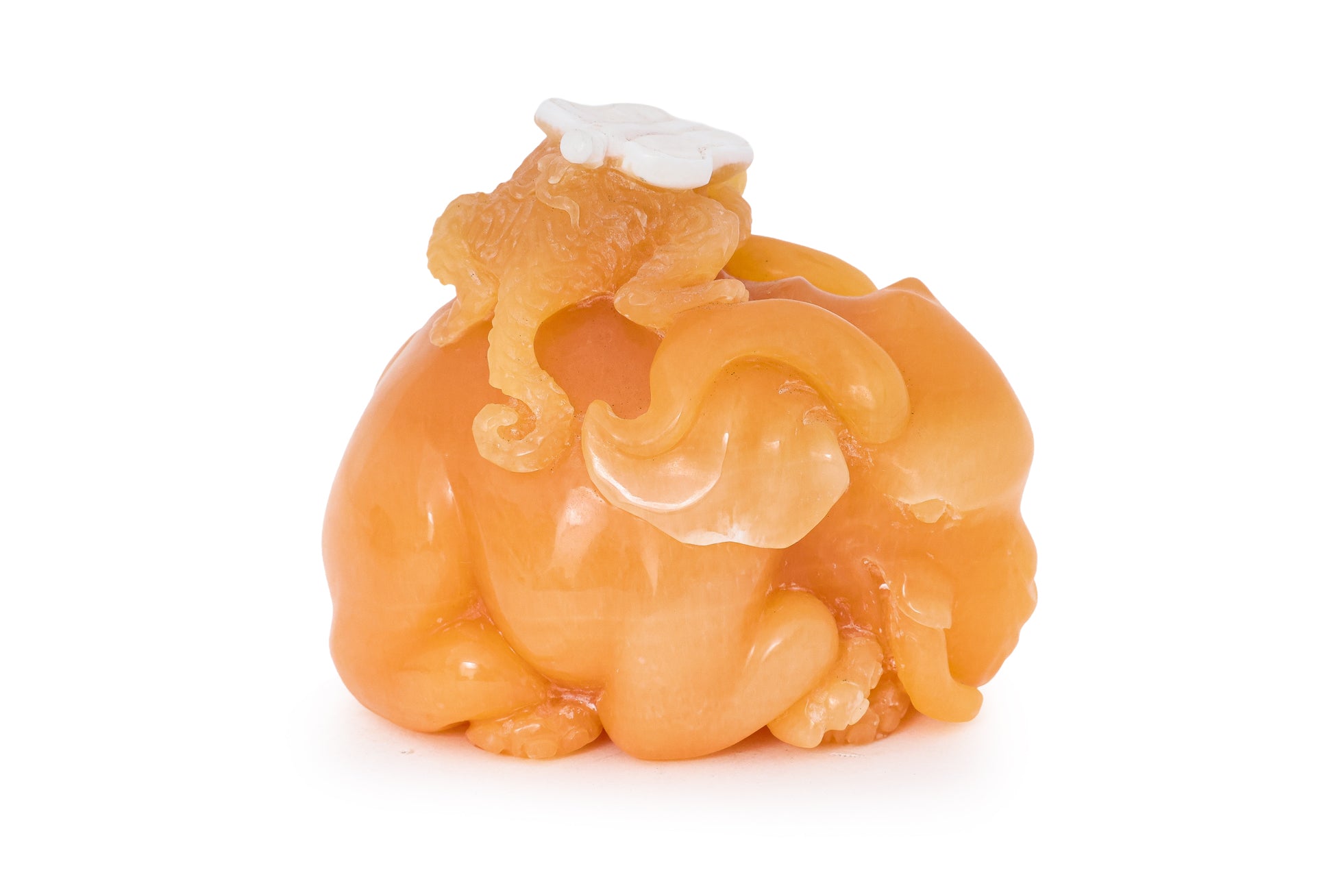 A YELLOW TIANHUANG-TYPE STONE MODEL OF AN ELEPHANT AND MONKEY