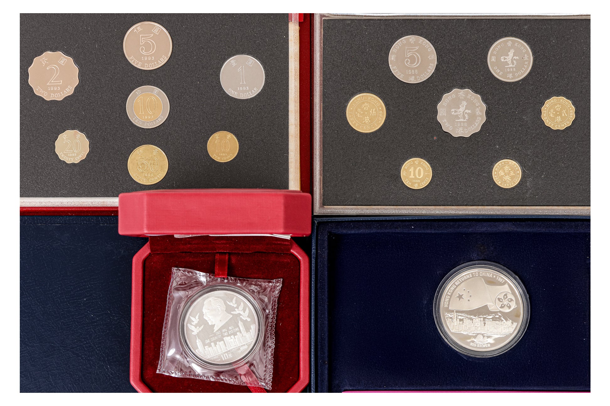 HONG KONG, VARIOUS PROOF/UNC COIN ISSUES, 1988-1997 (9)