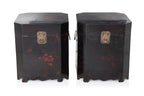 A PAIR OF BLACK LACQUERED OCTAGONAL WOODEN CHESTS