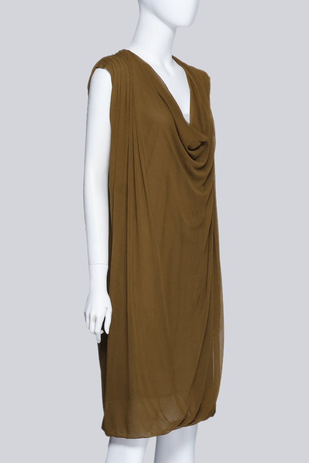 ALEXANDER MCQUEEN - AN OLIVE GREEN COWL SHIFT DRESS