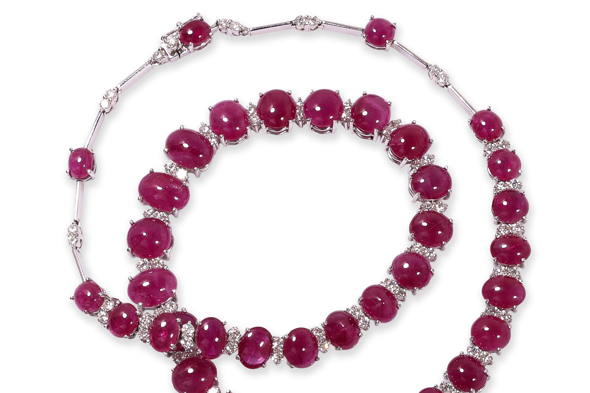 A LEAD GLASS FILLED RUBY AND DIAMOND NECKLACE