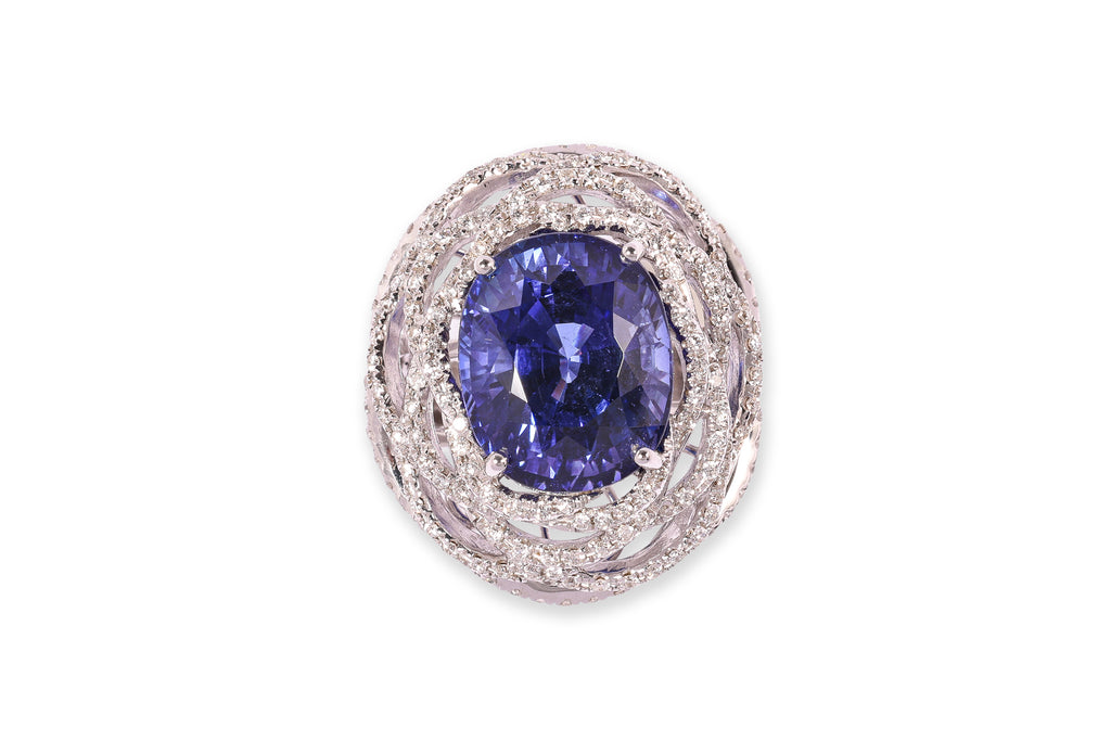 A TANZANITE AND DIAMOND 'NEST' RING