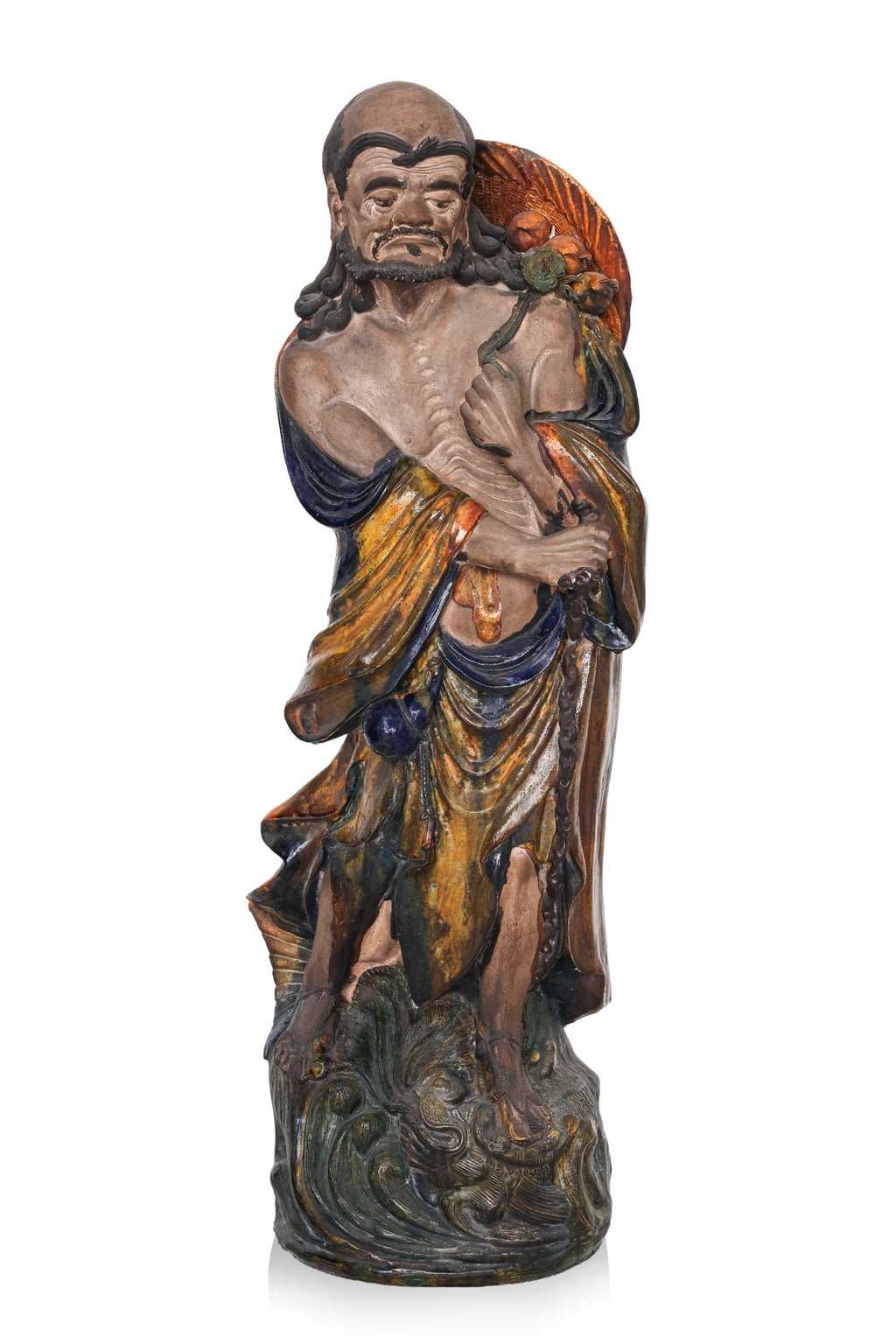 A VERY LARGE SHIWAN POTTERY FIGURE OF A LUOHAN