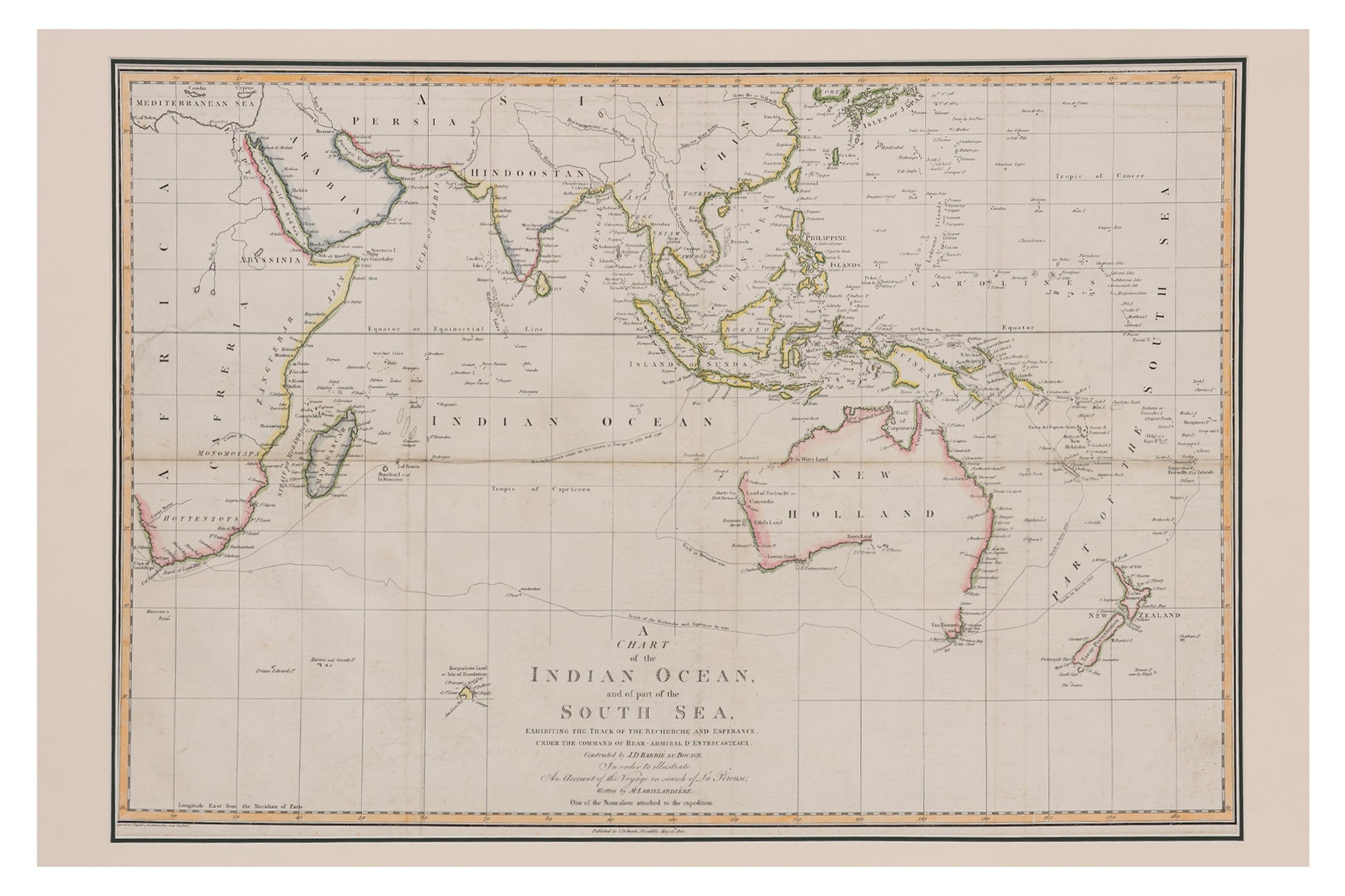 A CHART OF THE INDIAN OCEAN AND PART OF THE SOUTH SEA, JEAN-DENIS BARBIE DU BOCAGE, 1800