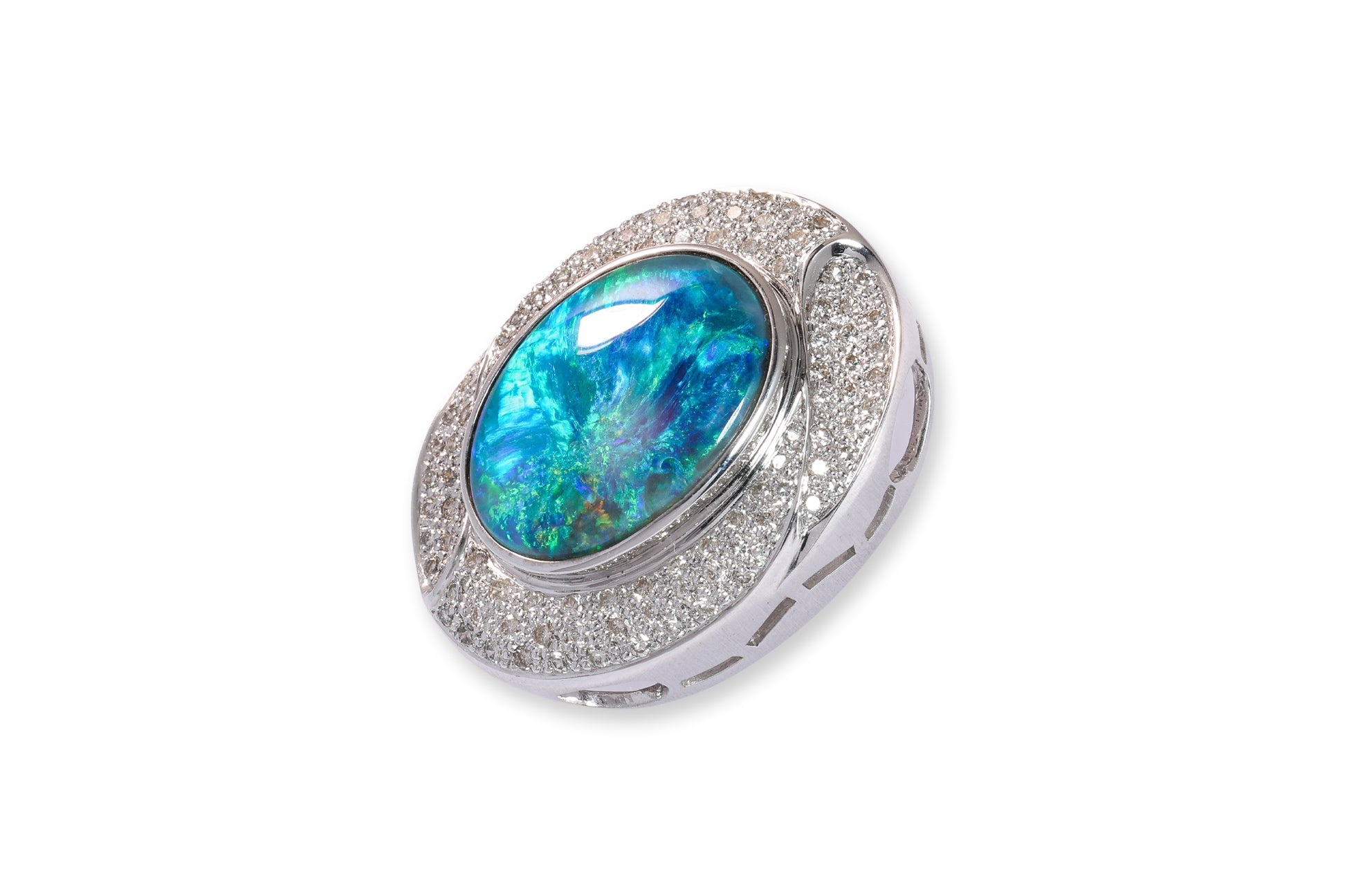 A LARGE OPAL AND DIAMOND PENDANT