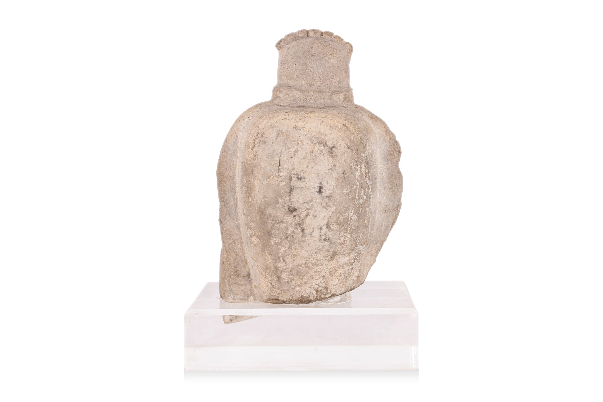 A STONE HEAD OF A BODHISATTVA