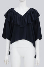CHLOÉ - A NAVY RUFFLED SILK BLOUSE