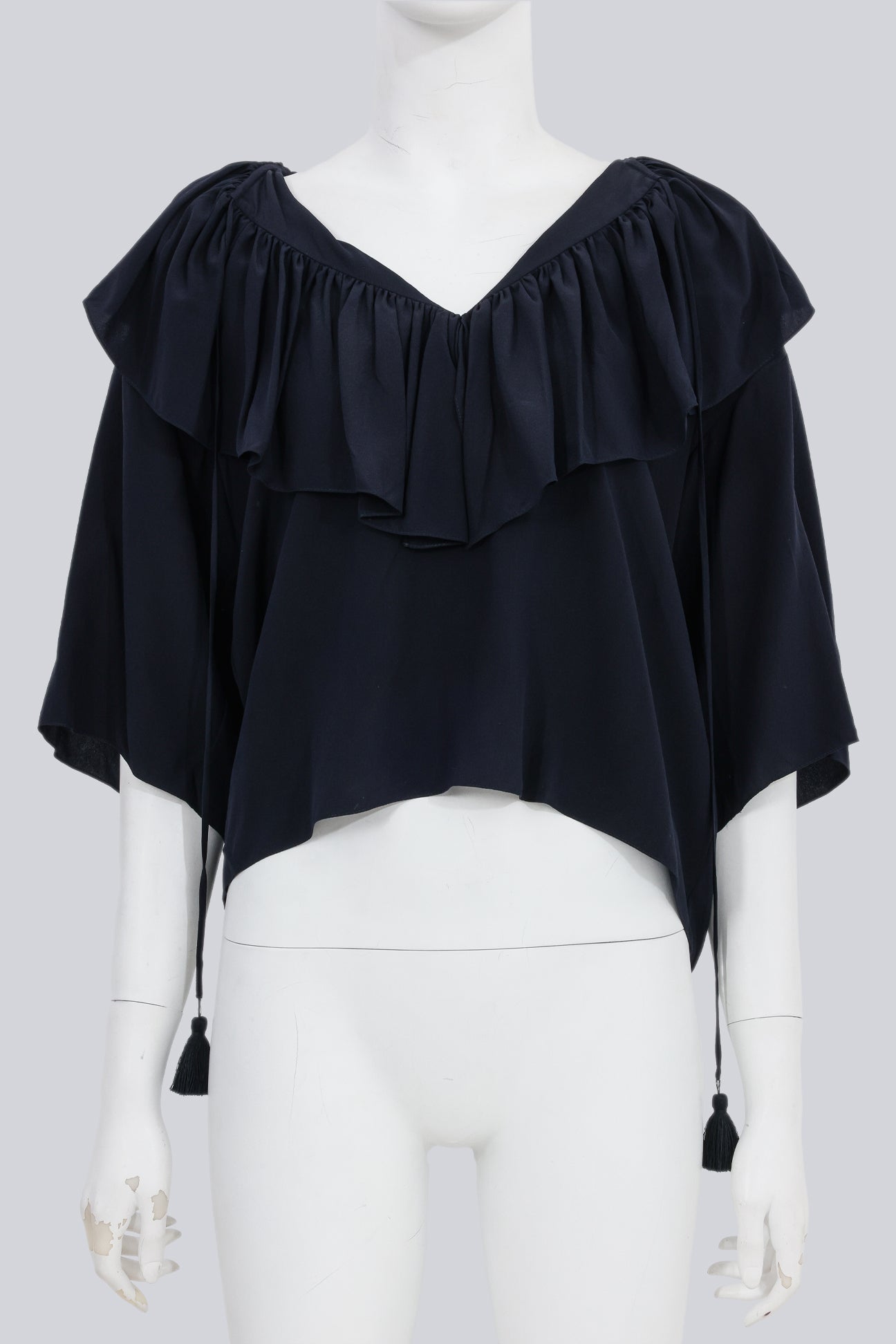 CHLOÉ - A NAVY RUFFLED SILK BLOUSE