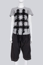 COMME DES GARCONS TRICOT - A 2011 GREY PLAID EMBROIDERED T-SHIRT AND DARK GREY CULOTTES ENSEMBLE