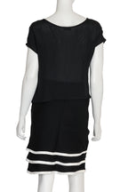 EMPORIO ARMANI - A BLACK SILK TOP AND VISCOSE SKIRT SET WITH WHITE CONTRAST PIPING