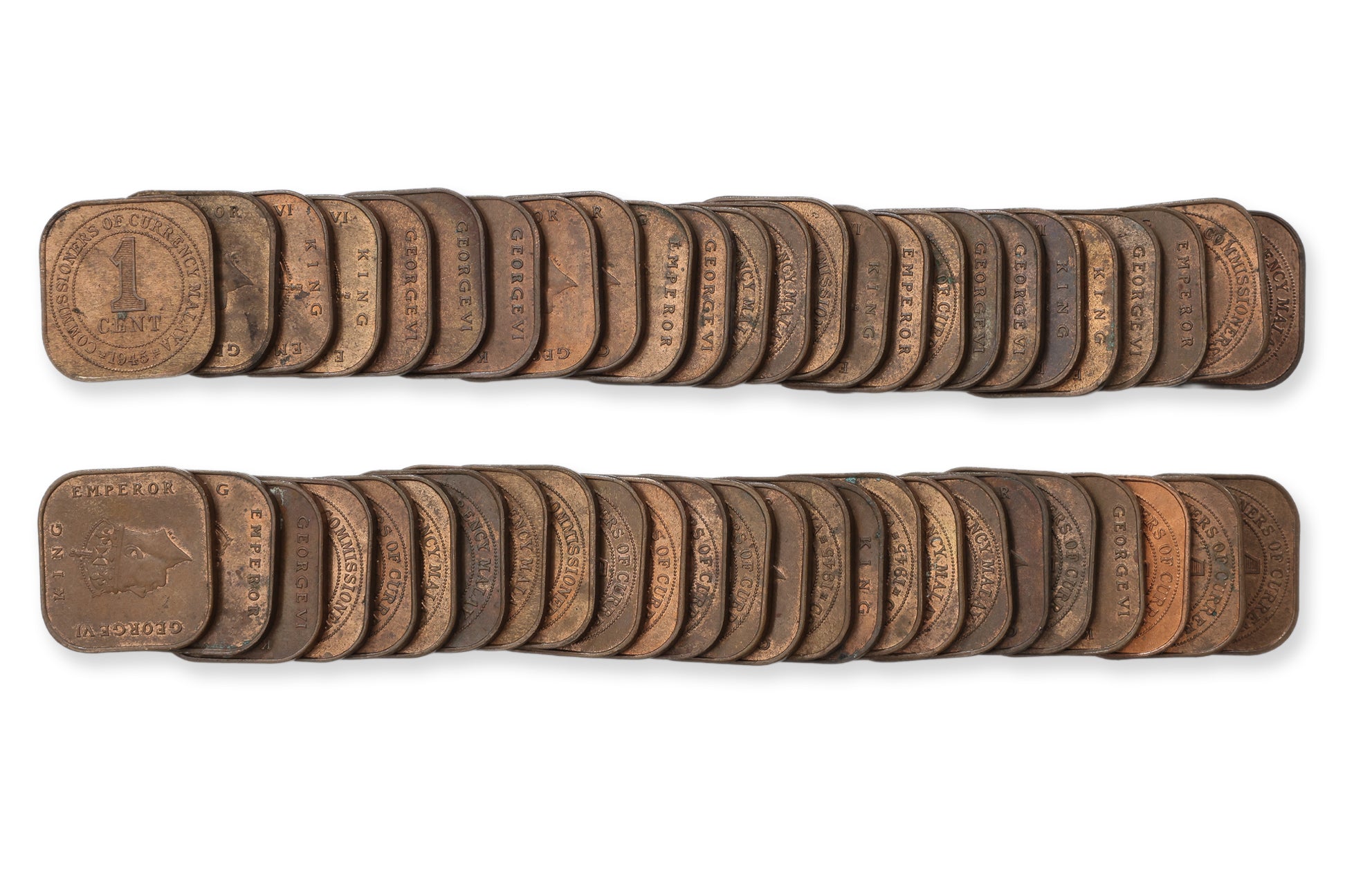 MALAYA, GEORGE VI 1 CENT, 1940; 1945