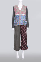 COMME DES GARCONS TRICOT - A 2012 MULTIPLE PANEL PRINT CARDIGAN AND PALAZZO PANTS SET