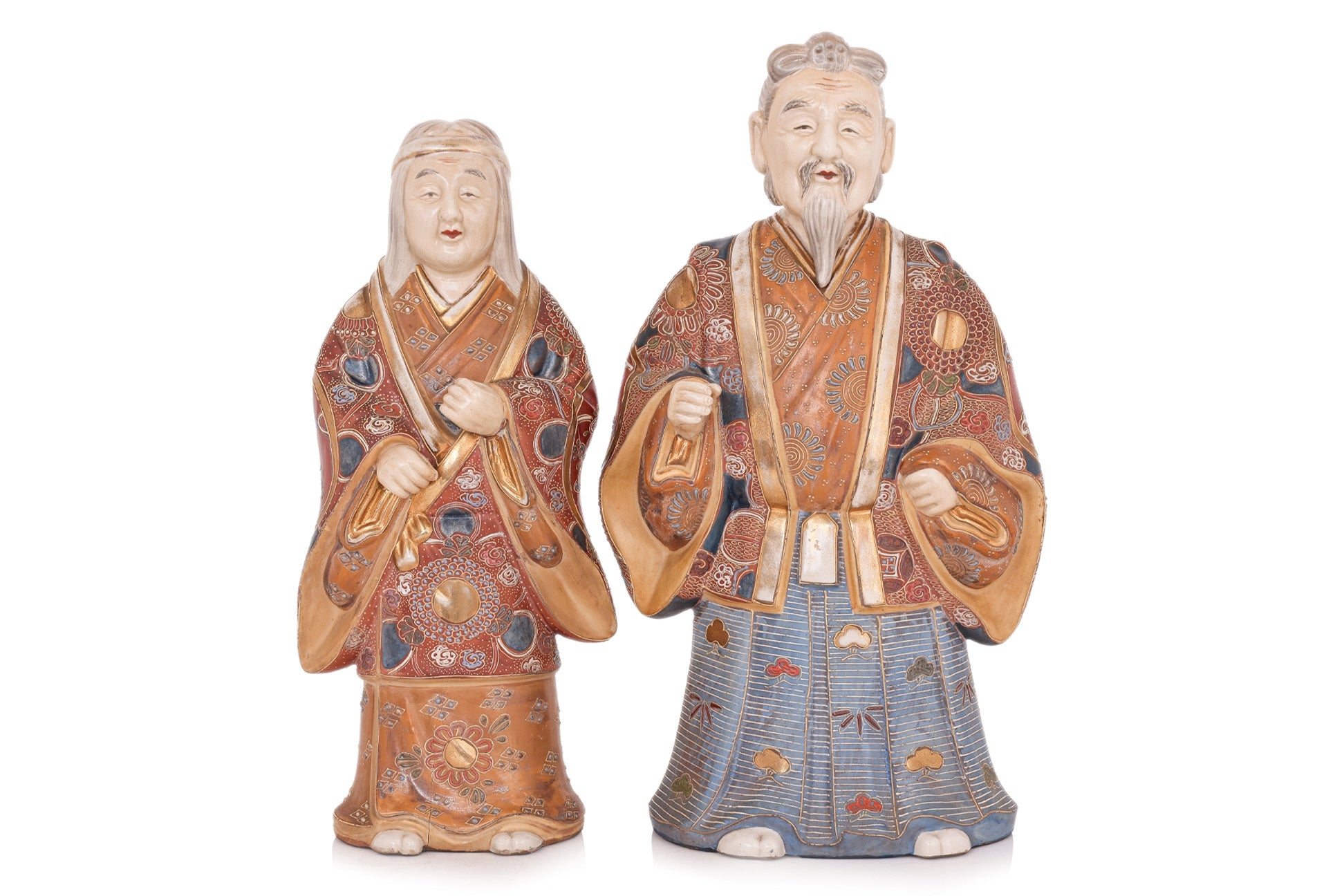 A LARGE PAIR OF KUTANI WARE TAKASAGO FIGURES