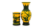 A YELLOW AND GREEN OVERLAY PEKING GLASS VASE AND BRUSH POT