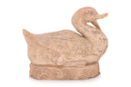 A PAINTED POTTERY MODEL OF A DUCK