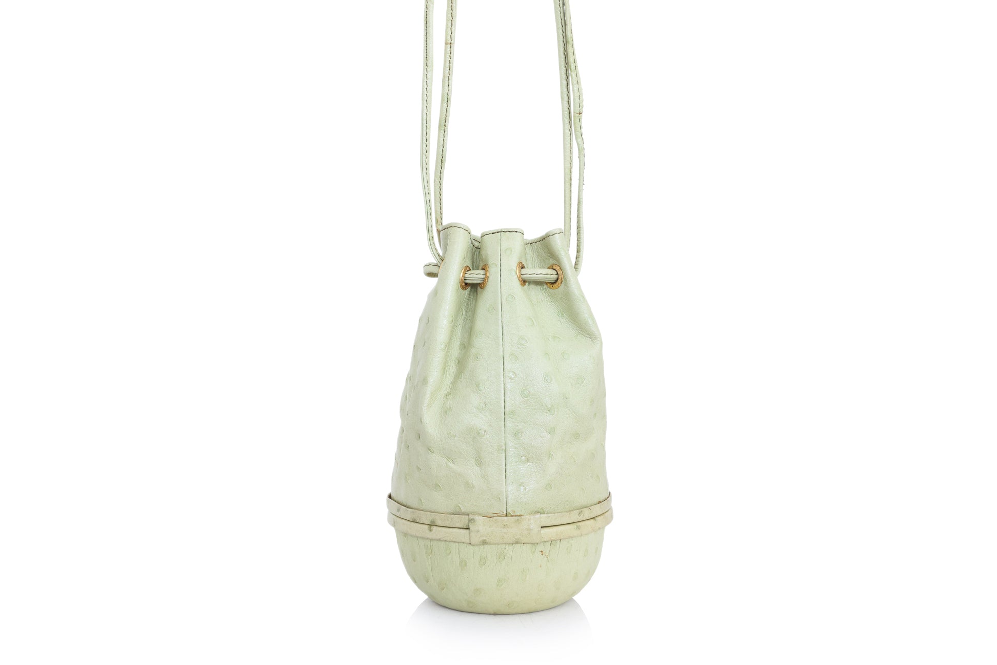 FENDI - A GREEN OSTRICH LEATHER DRAWSTRING EVENING BAG
