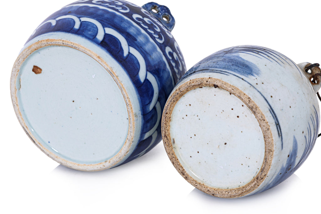 TWO BLUE AND WHITE PORCELAIN TEAPOTS
