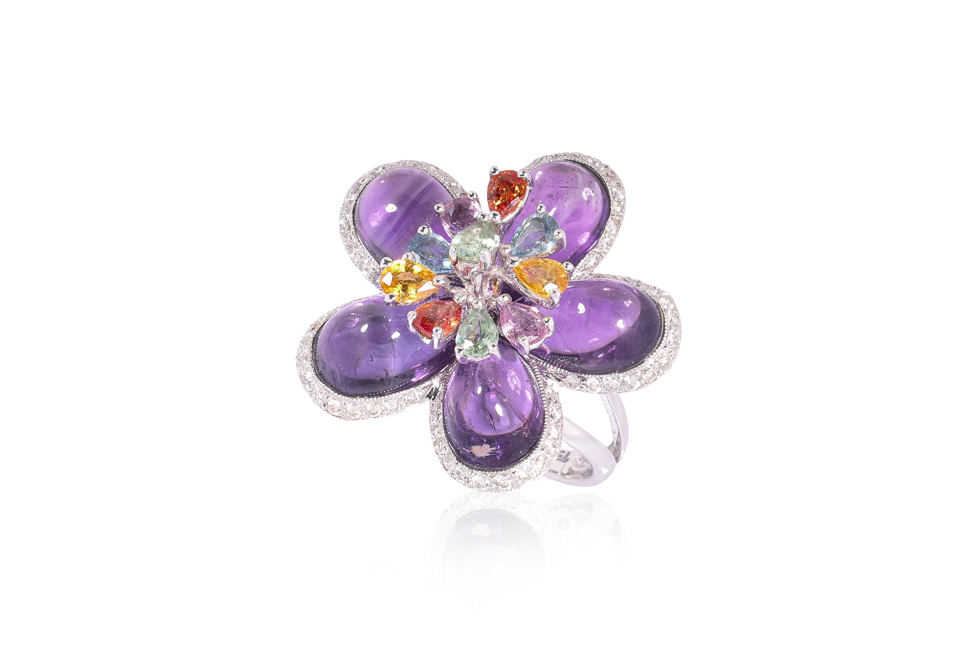 A MULTI-COLOUR GEM AND DIAMOND RING