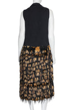 DRIES VAN NOTEN - A SLEEVELESS BLACK AND YELLOW FAUX FUR DRESS