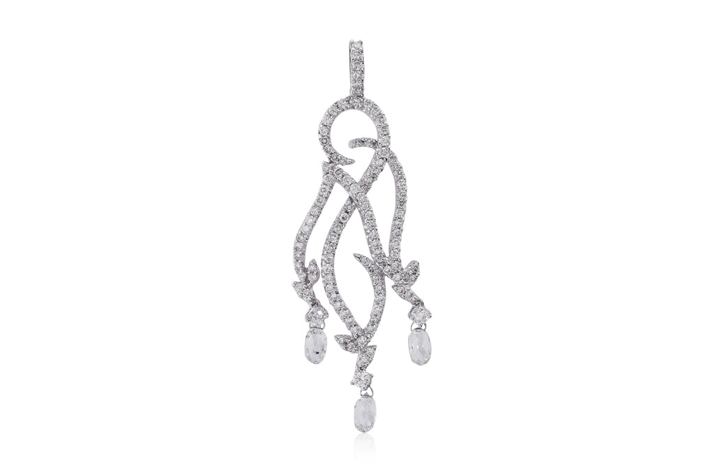 A BRIOLETTE DIAMOND AND DIAMOND PENDANT