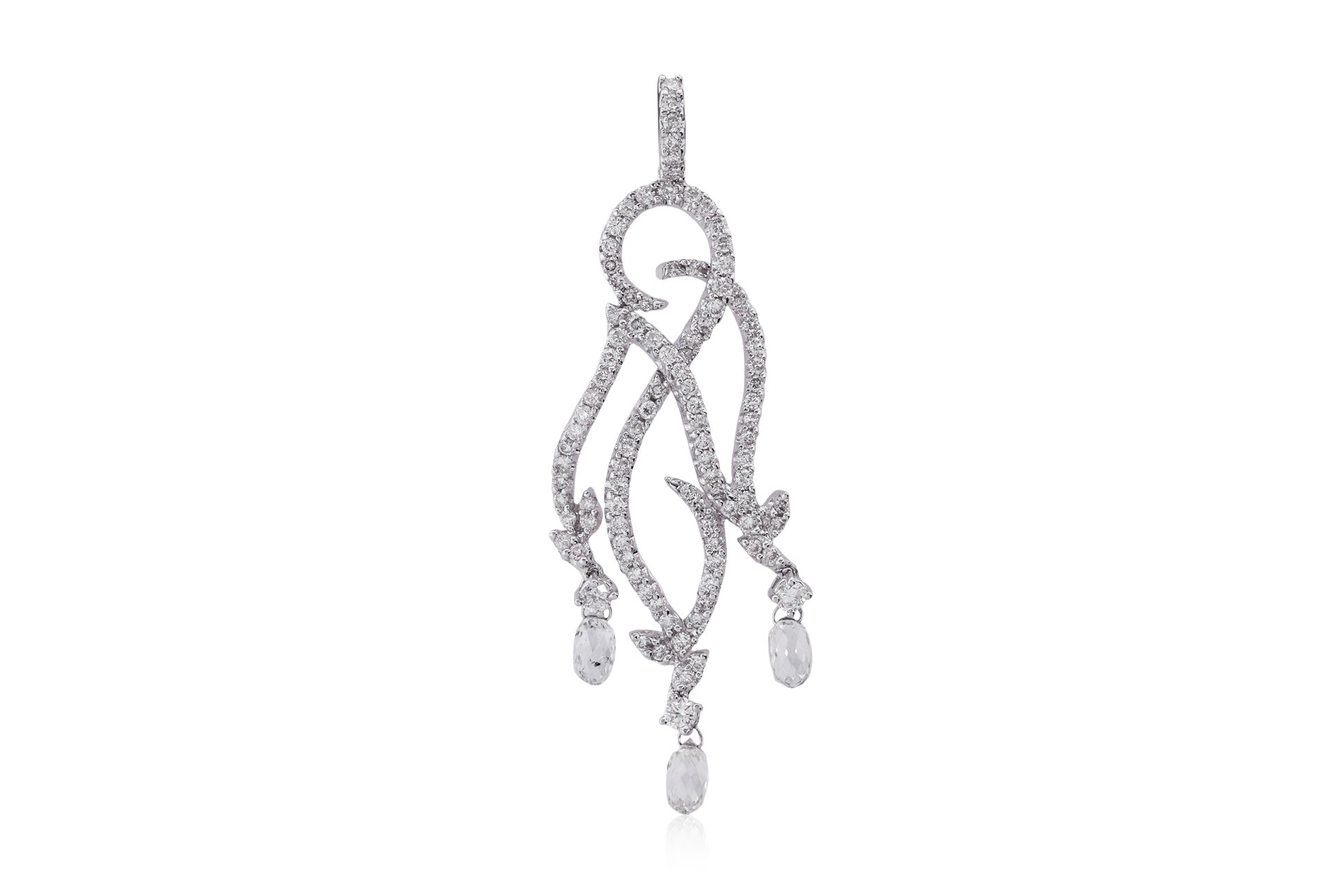 A BRIOLETTE DIAMOND AND DIAMOND PENDANT