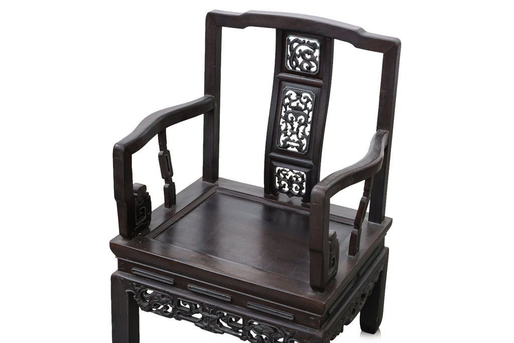 A SET OF SIX SIMILAR CHINESE CARVED HARDWOOD ARMCHAIRS