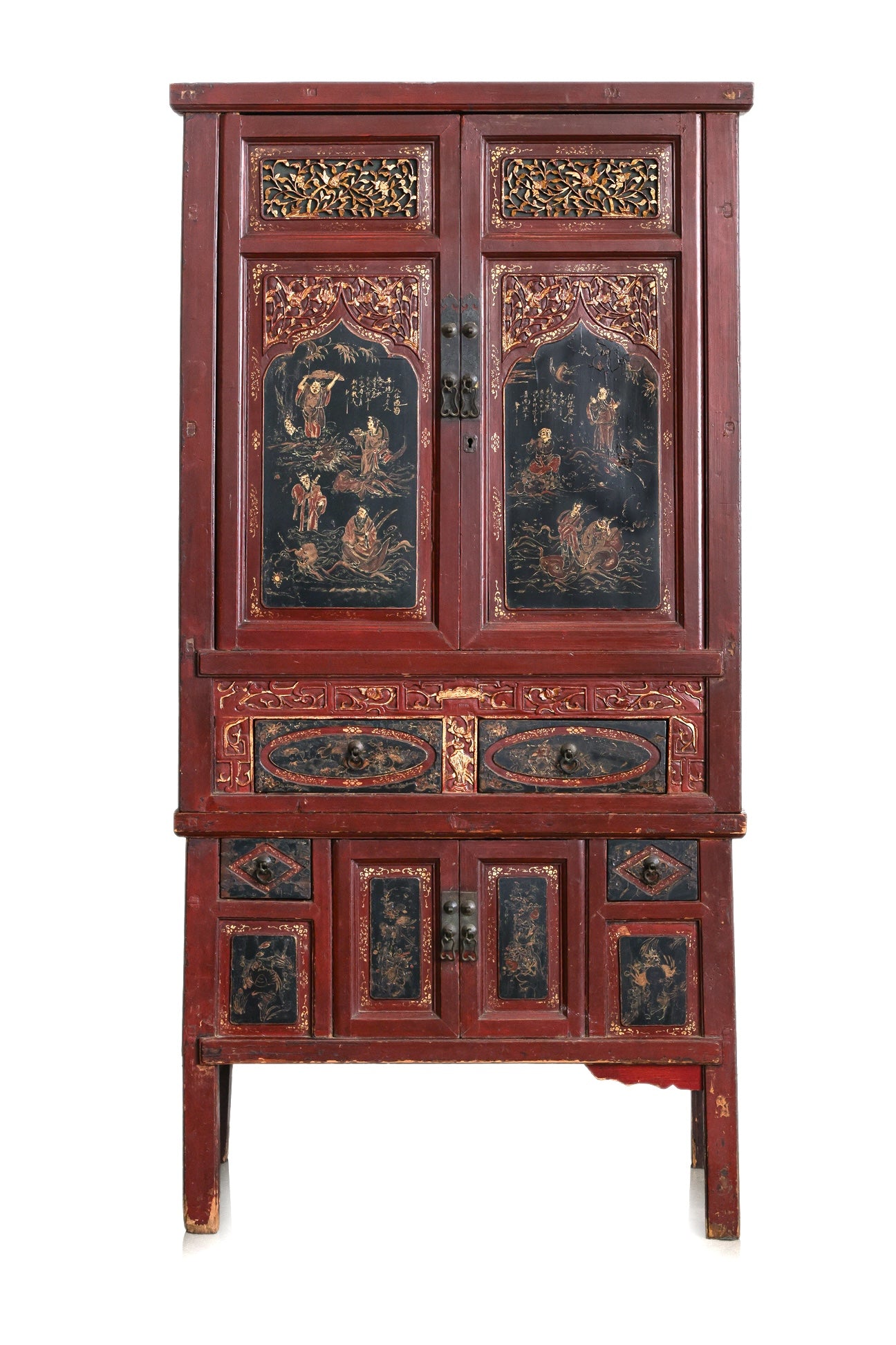 A CHINESE RED LACQUERED AND GILT CABINET