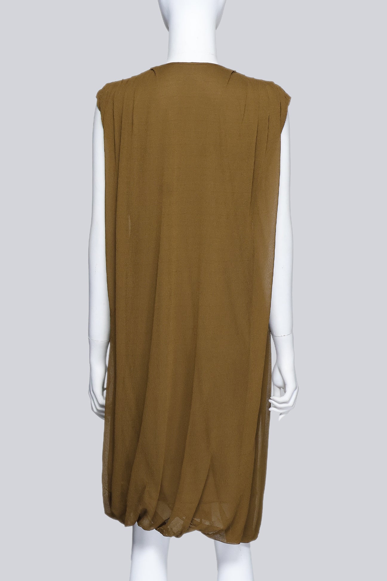 ALEXANDER MCQUEEN - AN OLIVE GREEN COWL SHIFT DRESS