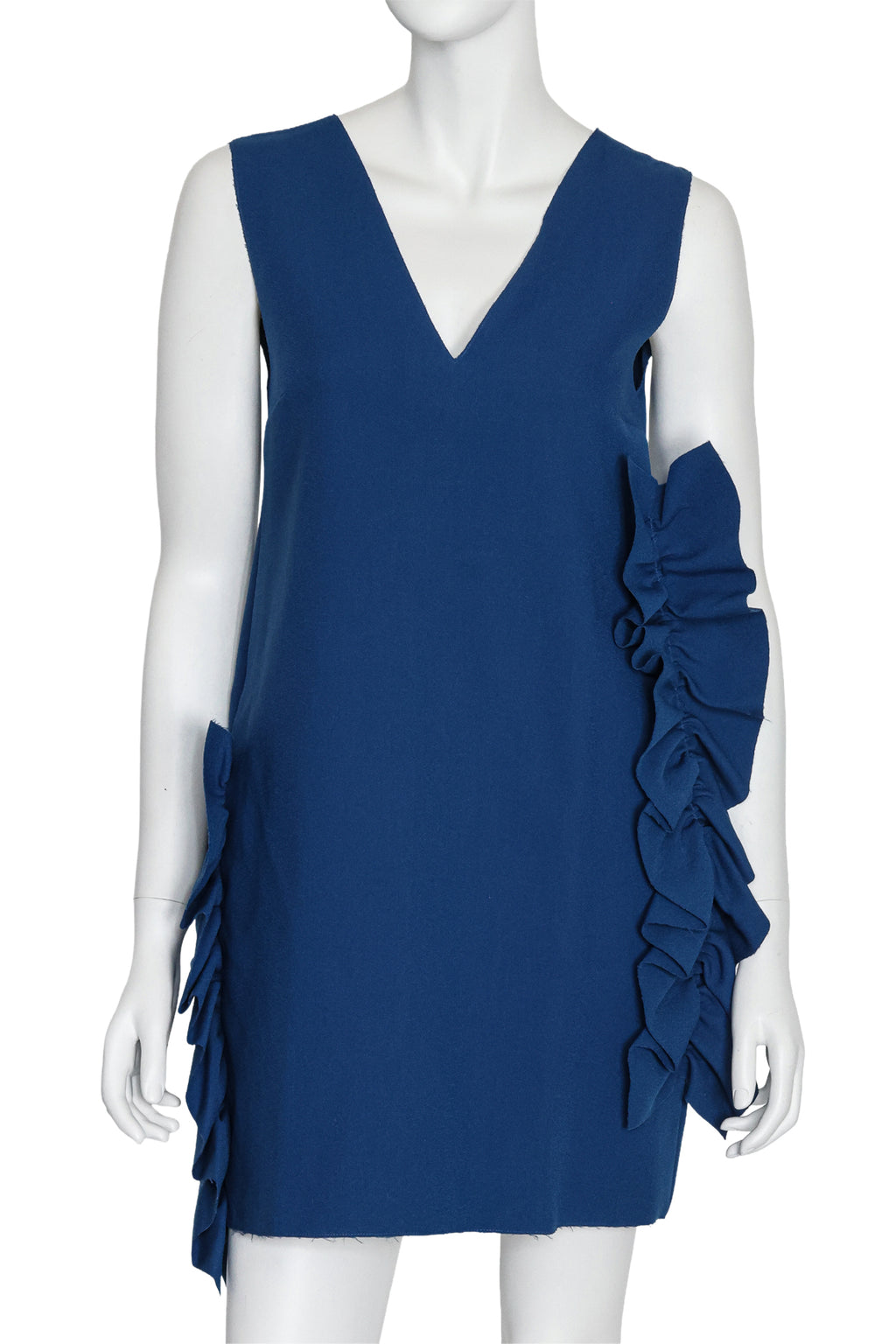 MSGM - A BLUE SLEEVELESS DRESS WITH RUFFLE DETAIL
