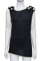 VALENTINO - A BLACK 'T-SHIRT COUTURE' TOP WITH FLORAL APPLIQUÉ
