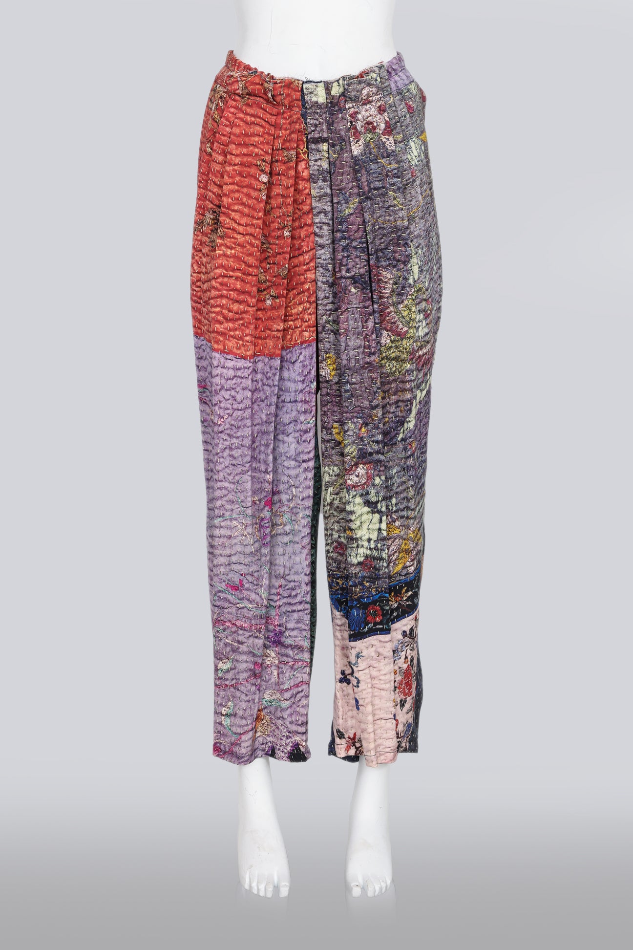 BY WALID - A PAIR OF GRAPHIC FLORAL MIXED PRINT SILK TROUSERS