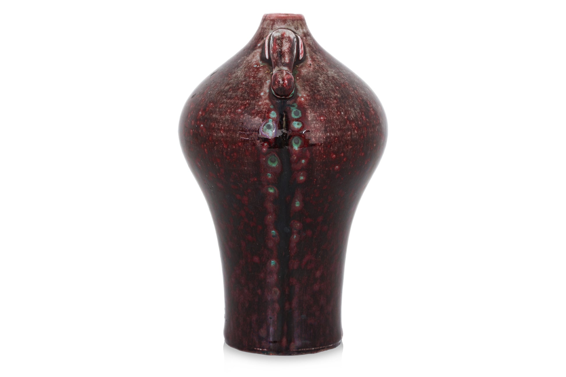 A FLAMBE VASE WITH ELEPHANT LUGS