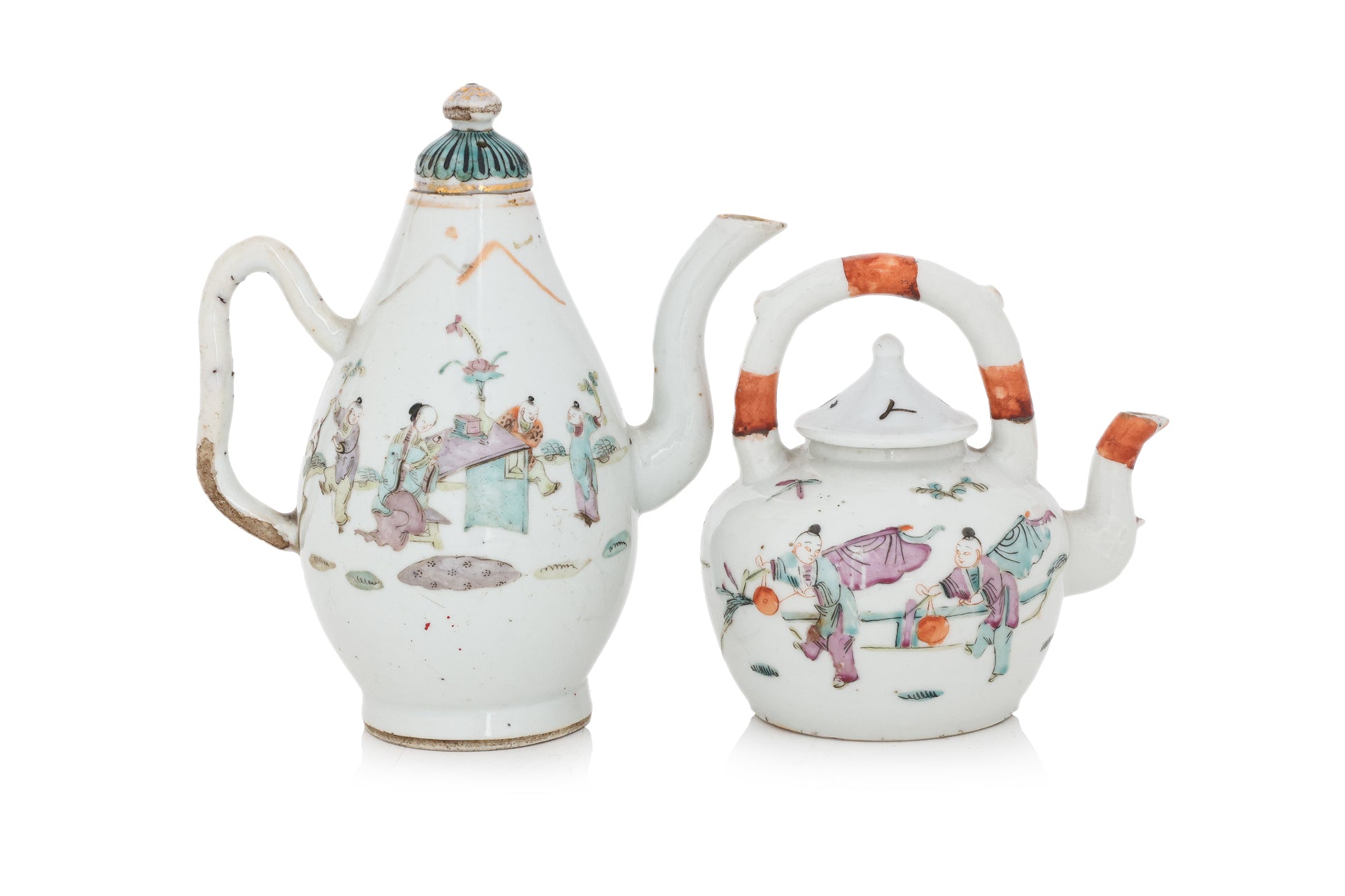 TWO FAMILLE ROSE TEAPOTS