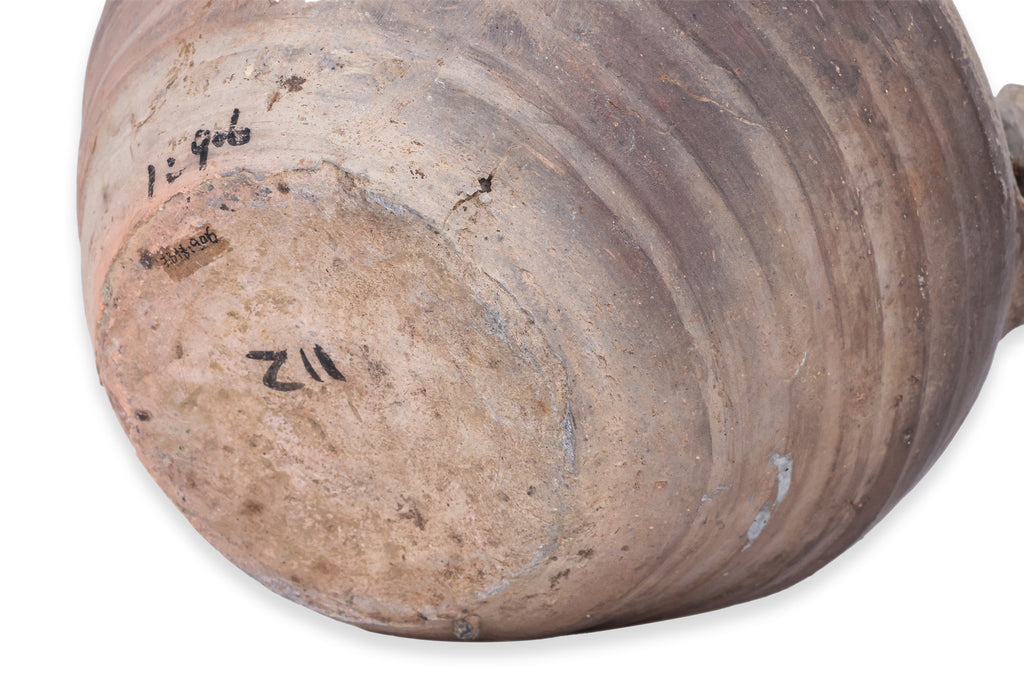 A TWIN HANDLED EARTHENWARE JAR