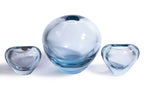 A GROUP OF SEVEN HOLMEGAARD BLUE GLASS BOWLS AND DISHES