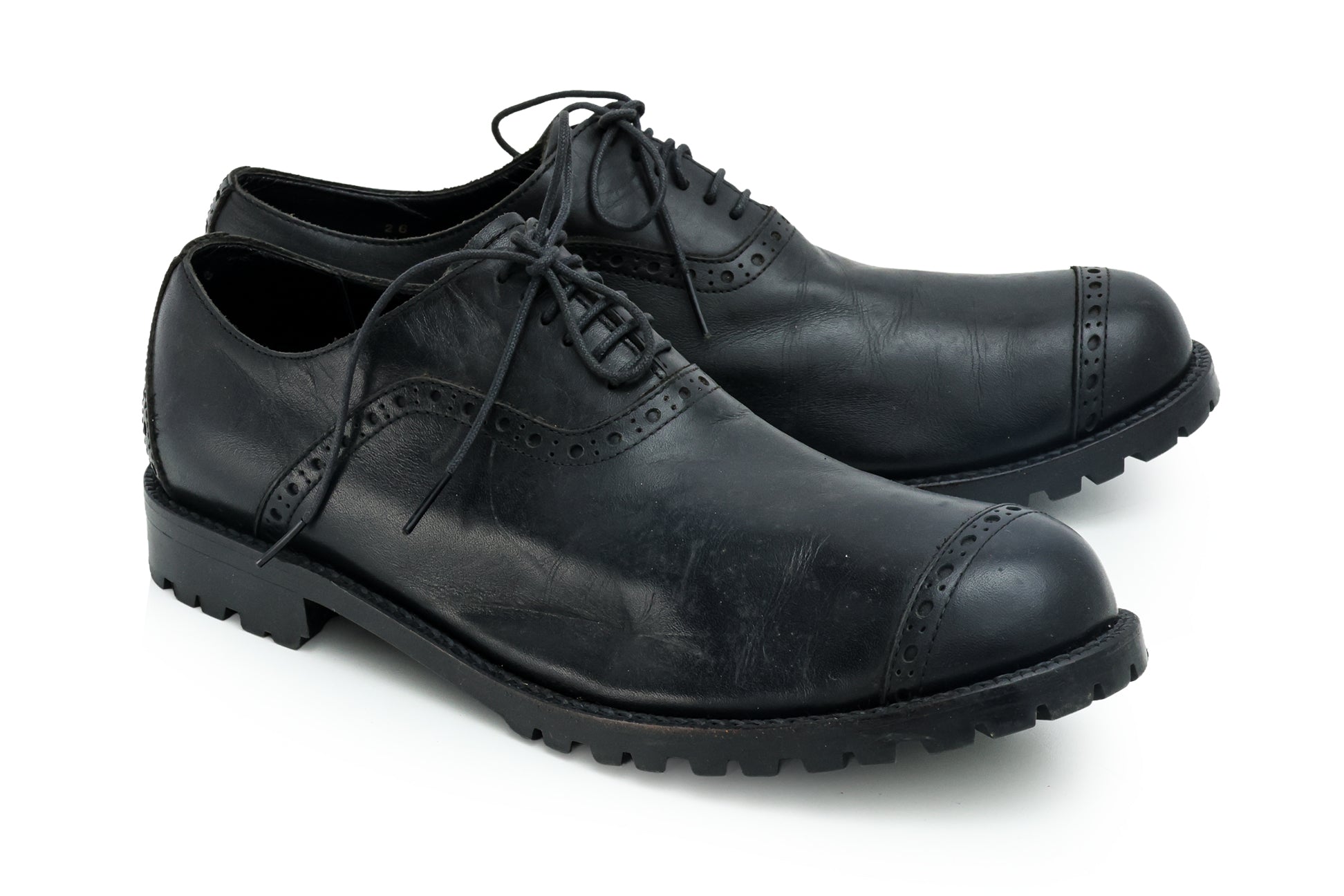 COMME DES GARÇONS HOMME PLUS - A PAIR OF BLACK LEATHER LACE-UP SHOES