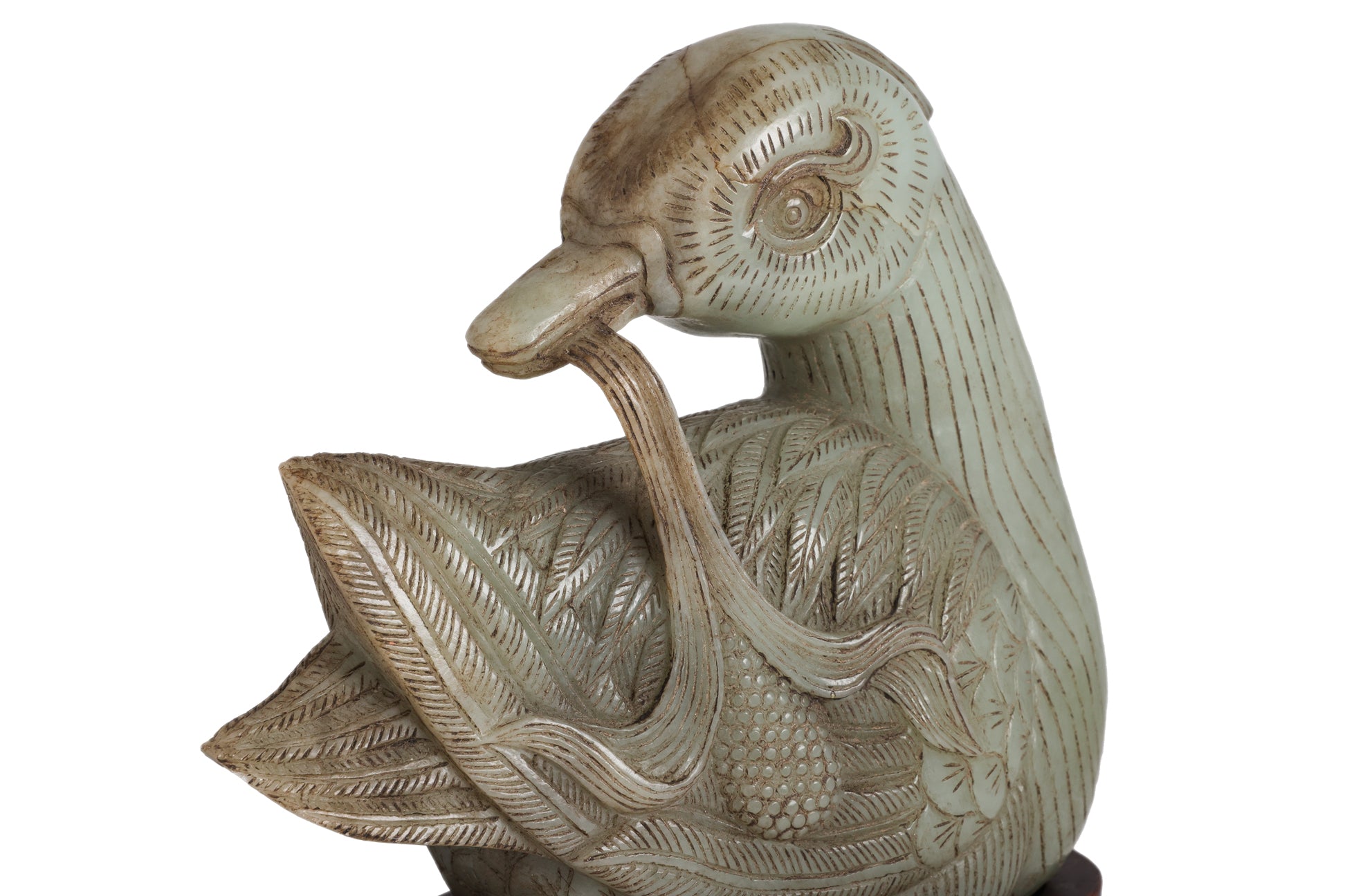 A LARGE CELADON JADE MODEL OF A DUCK