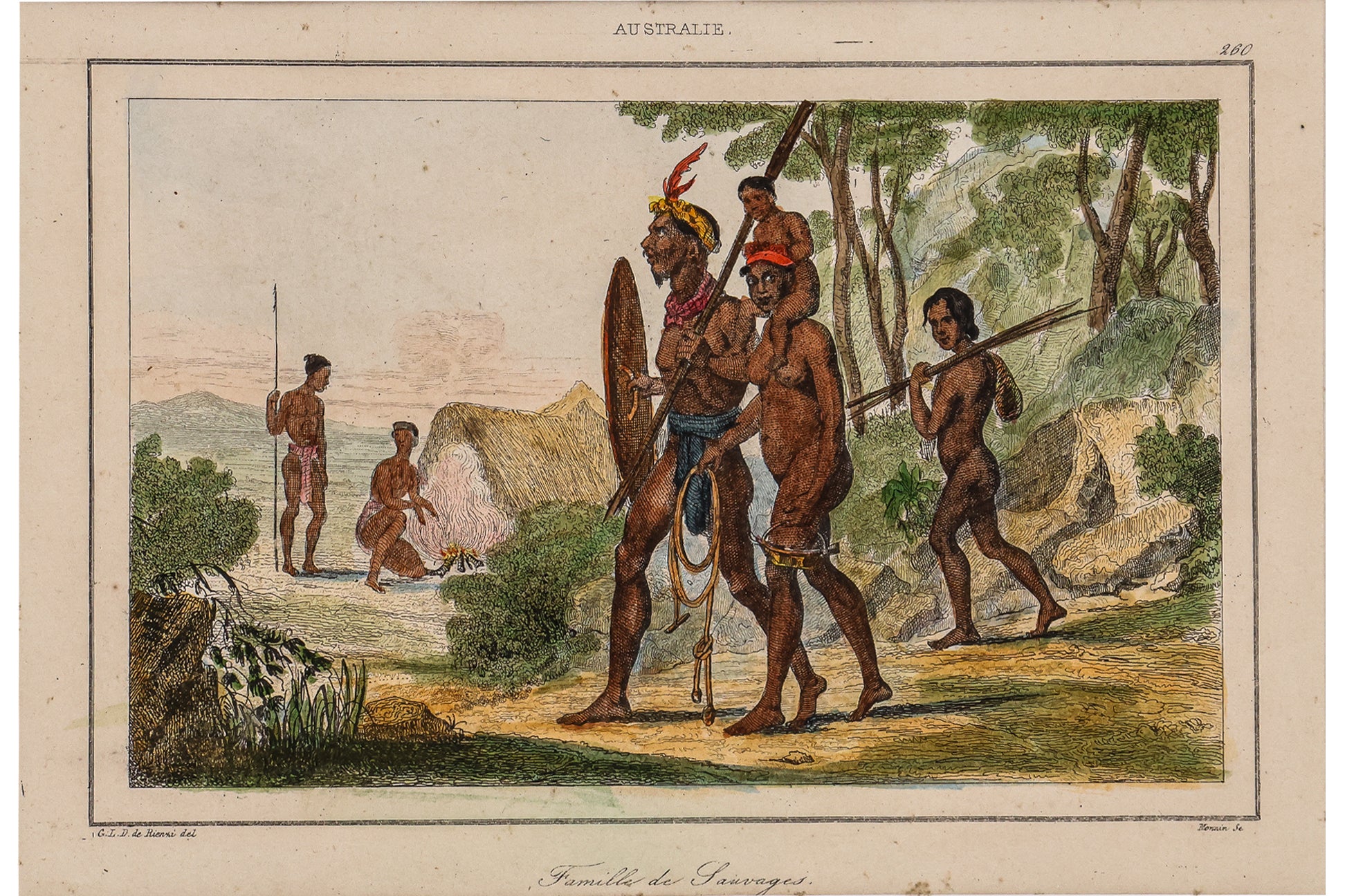 SIX HAND-COLOURED ETHNOGRAPHIC ENGRAVINGS OF INDIGENOUS AUSTRALIANS, M. G. L. DOMENY DE RIENZY, 1836